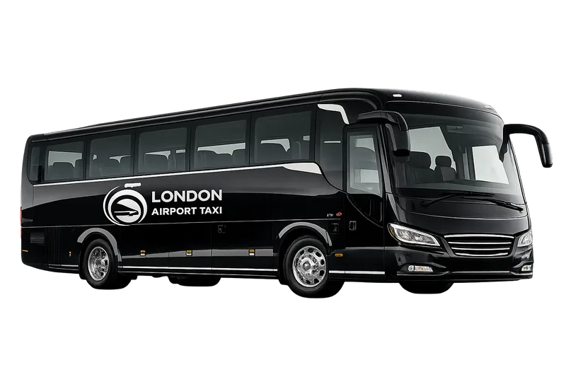 52 seater executive coach with London Airport Taxi branding for large group and corporate airport transfers