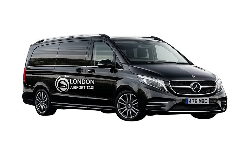 Executive Mercedes V-Class MPV 7 seater with LondonAirport-Taxi.com branding for premium group transfers
