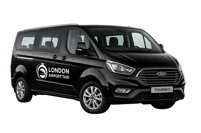 MPV 8 seater Ford Tourneo with LondonAirport-Taxi.com branding for large group airport transfers