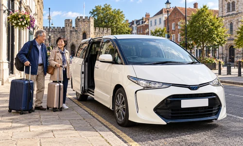 Illustration of a taxi pickup with luggage in Southampton for a Heathrow transfer